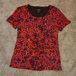 Fashion Bug Women's Orange and Pink Leopard Print Top